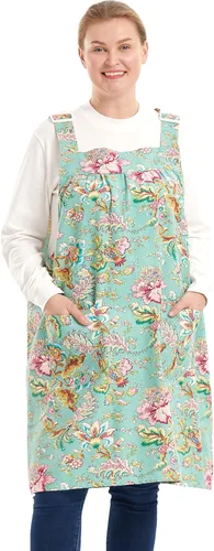 Vista 19 de Delantales sin lazos para mujer, talla grande, con bolsillos, de algodón, lino, para hornear, cocina, cocina