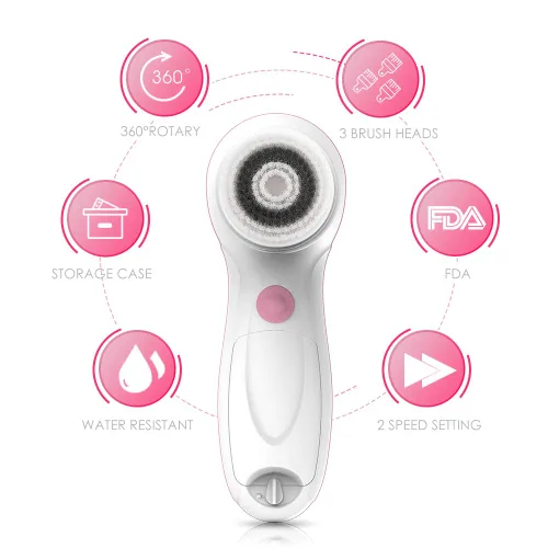 Vista 3 de TOUCHBeauty Juego de cepillos faciales 3 en 1 con 3 cepillos de limpieza giratorios, limpia profundamente los poros para todos los tipos sensibles a