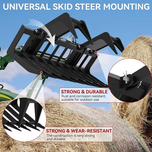 Vista 6 de YITAMOTOR Cargador de cucharón de agarre rápido con rastrillo Rock Grapple de 72 pulgadas, herramienta de paisajismo versátil con dientes