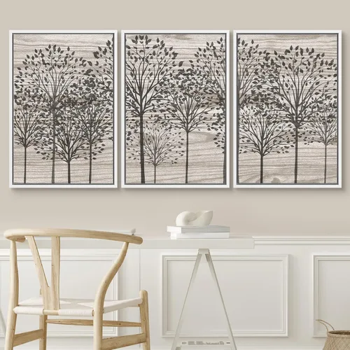Vista 93 de SIGNWIN Lienzo enmarcado para pared, juego de arte de collage de hojas transparentes en blanco y negro, ilustraciones de naturaleza silvestre, arte