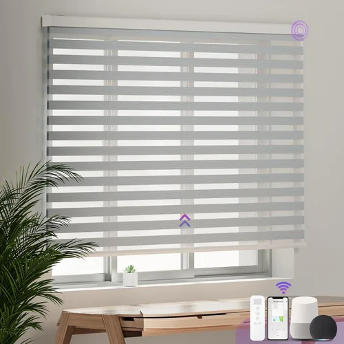 Vista 19 de Persianas motorizadas de cebra para ventana: Astomi - Persiana enrollable sin cordón con control remoto, persianas inteligentes funciona con Google