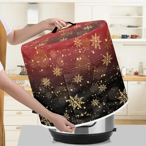 Vista 4 de Cubierta antipolvo para electrodomésticos de cocina con estampado de copos de nieve de Navidad, olla a presión eléctrica de 3 cuartos de galón, olla