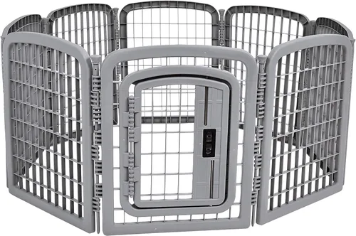 Vista 10 de Amazon Basics Corral Octogonal de Plástico para Mascotas de 8 Paneles con Puerta, 59 x 58 x 28 Pulgadas, Negro