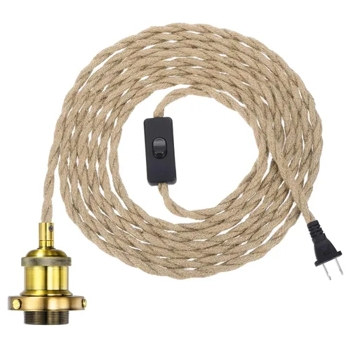 Vista 12 de PATIKIL Kit de cable de luz colgante de 15.4 pies, enchufe E26 con interruptor, cuerda trenzada industrial vintage para lámpara de granja