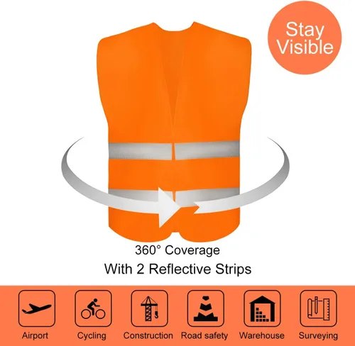 Vista 3 de DUSKCOVE Paquete de 10 chalecos de seguridad de alta visibilidad con 2 tiras reflectantes Hi Vis para hombres y mujeres, chalecos de construcción
