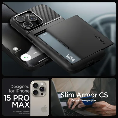 Vista 2 de Spigen Slim Armor CS - Funda diseñada para iPhone 15 Pro Max (2023) [protección de grado militar], color negro