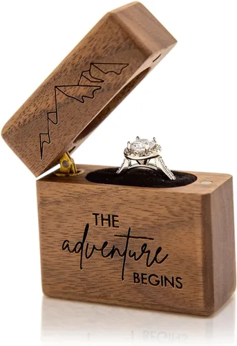 Vista 9 de MUUJEE ¿Qué tal para siempre? - Caja de anillo de propuesta grabada en madera, caja de anillo de portador para ceremonia de boda, idea de decoración