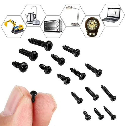 Vista 7 de 750 tornillos negros pequeños para electrónica, M1, M1.2, M1.4, M1.5, M1.7 Tornillos autorroscantes Phillips muy pequeños, tornillos de micro
