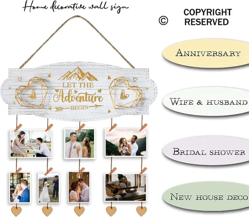 Vista 4 de Yudarte Regalos de compromiso de boda para mujeres, novia futura – Pizarra romántica de pared con pinzas y cordel para parejas recién comprometidas
