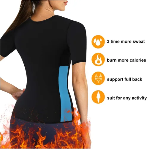 Vista 3 de Gotoly Chaleco de sauna de neopreno para mujer con mangas para gimnasio