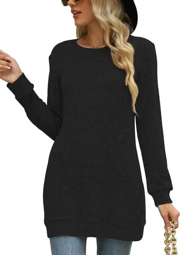 Vista 2 de Suéteres para mujer, de manga larga, cuello redondo, holgados, casuales, tipo túnica