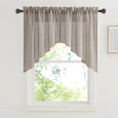 Vista 66 de RYB HOME - Cortinas de café de 24 pulgadas de largo, cortinas cortas de lino traslúcidas para ventana pequeña, cortina de media privacidad con Angora