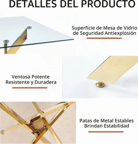 Vista 7 de Mesa de comedor cuadrada de 36 pulgadas para 2, 3, 4 personas, mesa de comedor moderna con patas de metal cromado dorado en forma de X, mesa