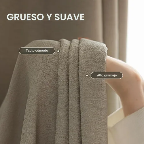 Vista 4 de Rinwoc Cortinas 100% opacas gruesas y suaves, 2 paneles para dormitorio, aspecto de lino, texturizadas, bloqueo de luz completa, oscurecimiento