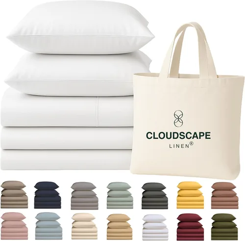 Vista 53 de Cloud Scape Linen - Juego de sábanas de 100% algodón egipcio, tamaño individual, juego de ropa de cama de lujo de 3 piezas, 400 hilos, calidad