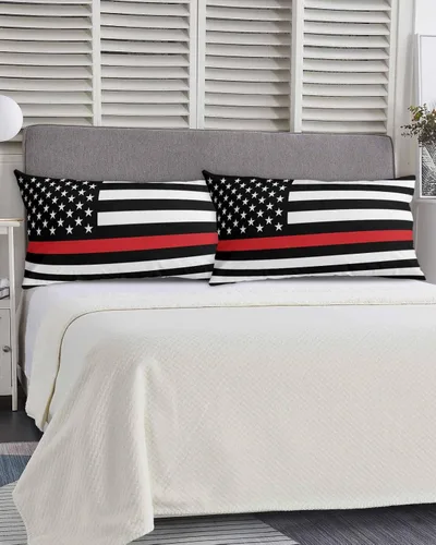 Vista 5 de Fundas de almohada de tamaño King con bandera de bomberos de Estados Unidos, fundas de almohada suaves para cama, fundas de almohada decorativas