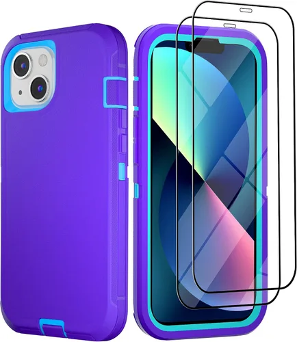 Vista 29 de Funda para iPhone 13 con 2 protectores de pantalla, resistente de grado militar, funda de cuerpo completo para hombres y mujeres (aguamarina + rosa)