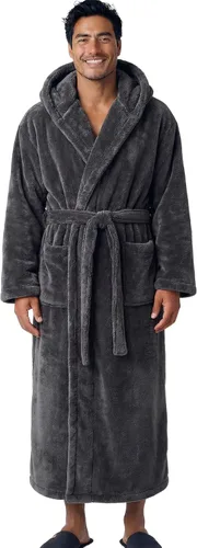 Vista 36 de Alexander Del Rossa Bata de baño de vellón afelpado suave, con capucha, para hombre, bata larga y cálida Verde militar