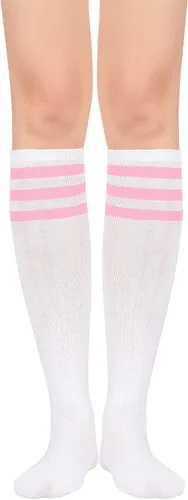 Vista 2 de Calcetines deportivos para mujer, calcetines deportivos al aire libre, medias altas hasta el muslo, calcetines casuales a rayas