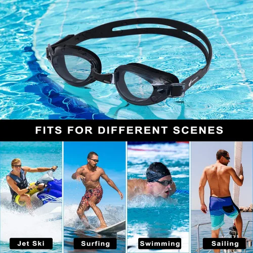 Vista 3 de Gafas de natación antivaho para adultos, gafas de natación miopía miopía para visión miopía, color negro