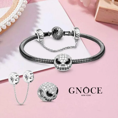 Vista 3 de GNOCE Pulsera de plata de ley 925 con colgante de calavera y cadena de seguridad con cierre (7.9)