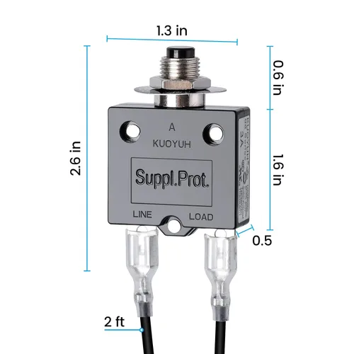 Vista 4 de Interruptor de botón pulsador de 3 amperios, probador de fusibles briidea Restablecimiento manual 32V, protección de bajo voltaje