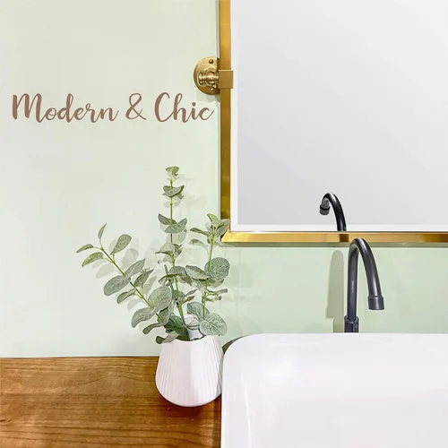 Vista 4 de Espejo rectangular de baño con marco de metal dorado cepillado, espejos de tocador biselados inclinables para pared, total 23.9 x 24 pulgadas