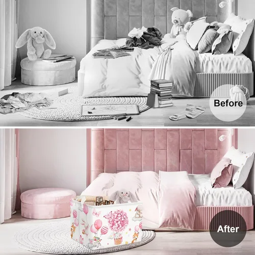Vista 8 de Clastyle Cesta de almacenamiento para niños, diseño de flores rosas, cesta
