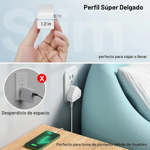 Vista 5 de Bloque de cargador USB C de 40 W, cargador de pared plana de 4 puertos, bloque de carga rápida [USB A y USB C] Adaptador de corriente multipuerto C