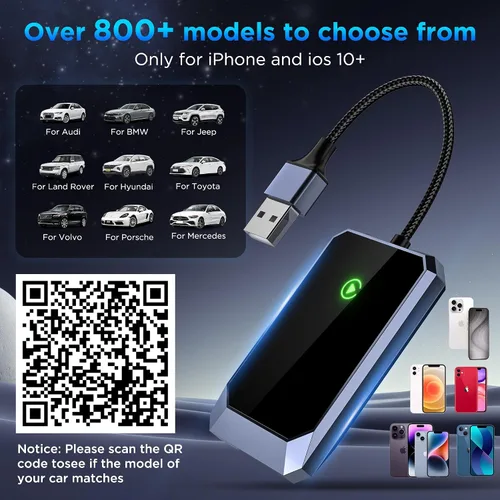 Vista 3 de Adaptador CarPlay Inalámbrico, Convierte de Cableado a Adaptador CarPlay Inalámbrico para iPhone, Control Inalámbrico Plug & Play CarPlay para Autos