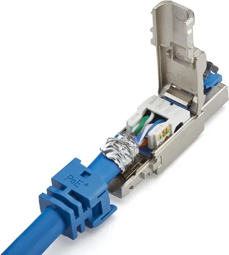 Vista 4 de TRUE CABLE Enchufe de terminación de campo sin herramientas Cat6A, STP blindado, PoE++ 4PPoE, sin herramientas, conector modular RJ45, 10Gb