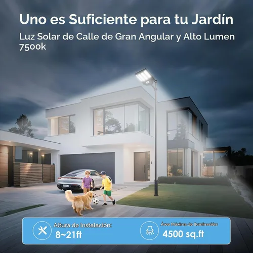 Vista 2 de 1200W Luces solares de calle al aire libre impermeables, luz solar de gran angular alimentada del anochecer al amanecer, control remoto y sensor