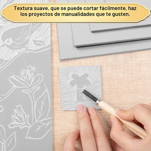 Vista 5 de Paquete de 4 bloques de linóleo para grabado, hojas de goma de 8 x 10 pulgadas Goma suave, fácil de tallar, para sellos, tarjetas, impresiones
