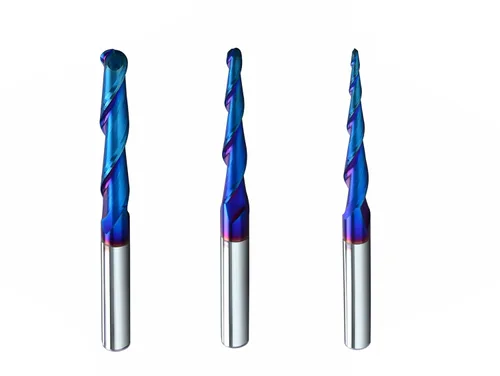 Vista 12 de Nariz esférica Cortador de fresado de extremo de 0.1 grados Fresas de enrutador CNC Herramienta de fresado en espiral con revestimiento nano azul