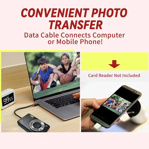 Vista 4 de Cámaras digitales FHD para niños y niñas, cámara digital compacta de apuntar y disparar con zoom de 16X, tarjeta de 32 GB, cámara para niños