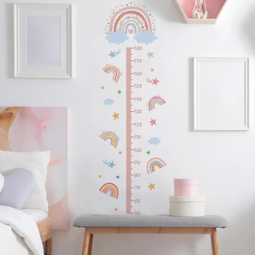 Vista 8 de Cartoon Rainbow Themed Growth Chart Wall Sticker for Kids Adhesive Child Height Measurement Ruler Wall Decal Set Kids Growth Chart