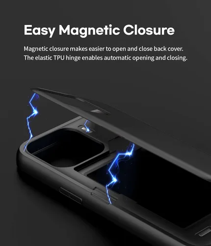 Vista 4 de GOOSPERY Parachoques magnético para puerta compatible con iPhone 13 Pro, tarjetero tipo cartera, cierre automático, protección de doble capa Negro