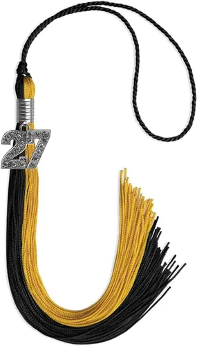 Vista 133 de Endea Graduation Borla de doble color con dije de plata brillante (negro/oro antiguo, 2025)