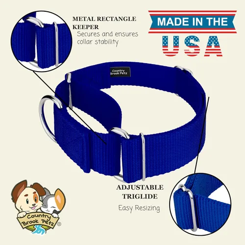 Vista 8 de Country Brook Design - Collar ancho para perro, ajustable para razas grandes - Collar de perro de nailon sólido Martingala