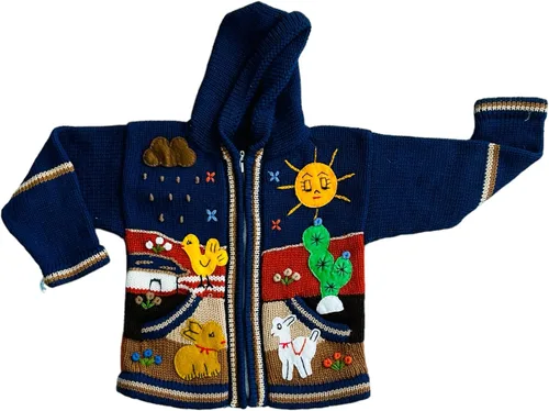 Vista 6 de Peruvian Wool Knitted Sweater with hoodie for babies & toddlers, Unisex, Chompas Peruanas, fall winter sweater