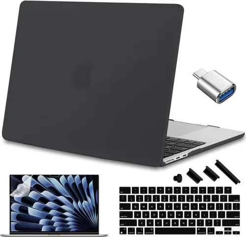 Vista 13 de Compatible con MacBook Air de 15 pulgadas M2 M3 versión 2023 2024, funda rígida de plástico, funda de teclado y protector de pantalla y adaptador