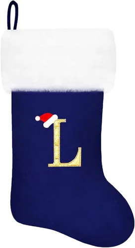 Vista 91 de Calcetines de Navidad bordados de 20 pulgadas con monograma, terciopelo negro con puño de felpa blanca supersuave, adornos clásicos para decoración