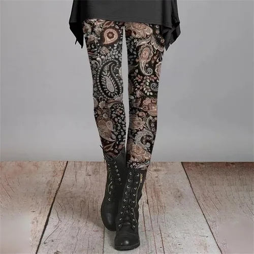Vista 4 de Leggings con estampado bohemio para mujer, suaves, elásticos, ajustados, cómodos, de cintura alta, para entrenamiento, atletismo, fitness, yoga