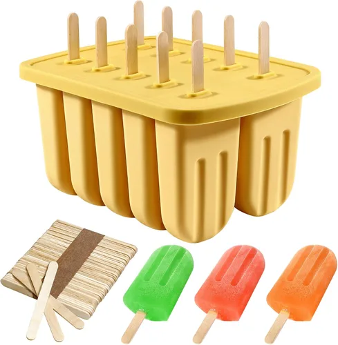 Vista 10 de Moldes de paletas de silicona, 10 cavidades, moldes de silicona para paletas de fácil liberación, sin BPA, moldes para paletas de hielo, moldes