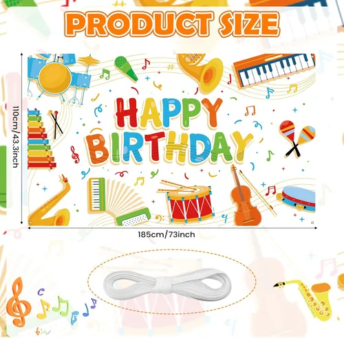 Vista 4 de Cartel de notas musicales para niños, decoración de feliz cumpleaños, instrumento musical, fondo de fiesta de rock and roll para niños y niñas