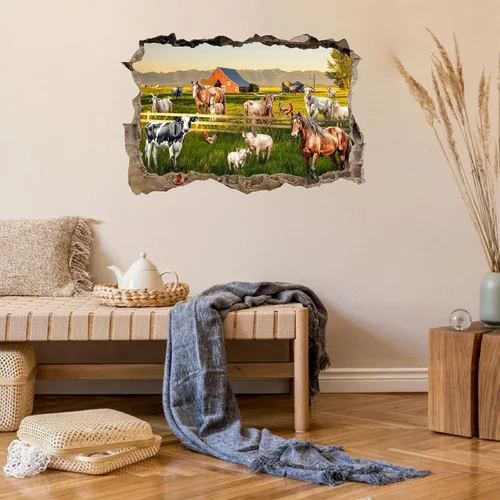 Vista 9 de Calcomanías de pared de animales de granja, mural de granja 3D, calcomanías de granja para despegar y pegar, calcomanías creativas falsas
