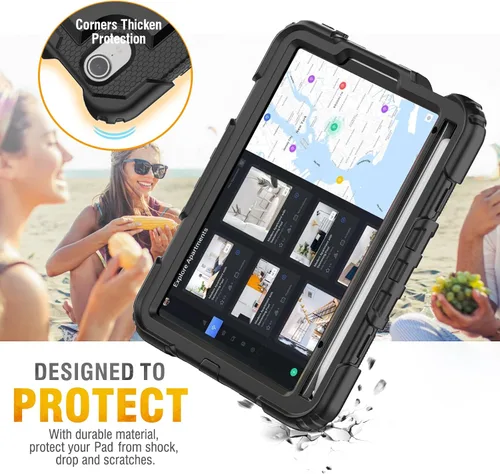 Vista 7 de HXCASEAC Funda para iPad mini 7 (A17 Pro)/iPad mini 6 de 8.3 pulgadas, protección de cuerpo completo con correa de transporte, correa de mano
