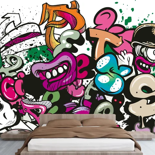 Vista 3 de NWT Calcomanía de pared extraíble/mural de pared estilo de dibujos animados, pintura en aerosol urbana, graffiti y arte callejero, tipografía