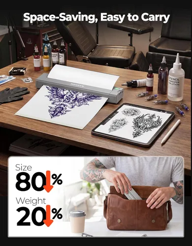 Vista 5 de MUNBYN ITP05S - Impresora de plantillas de tatuaje, impresora térmica inalámbrica Bluetooth con 20 hojas de papel de transferencia, compatible