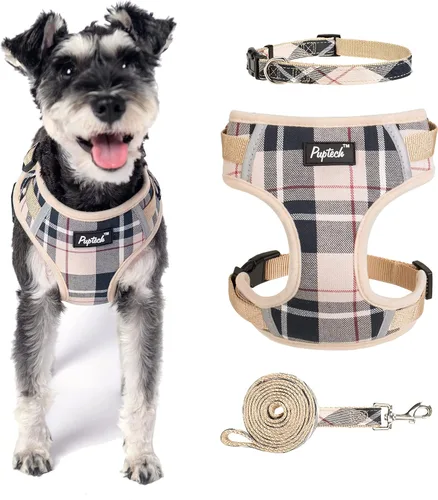 Vista 24 de PUPTECK Juego de arnés y correa para perro pequeño, arnés ajustable sin tirones para cachorro, chaleco de malla suave reflectante para mascotas